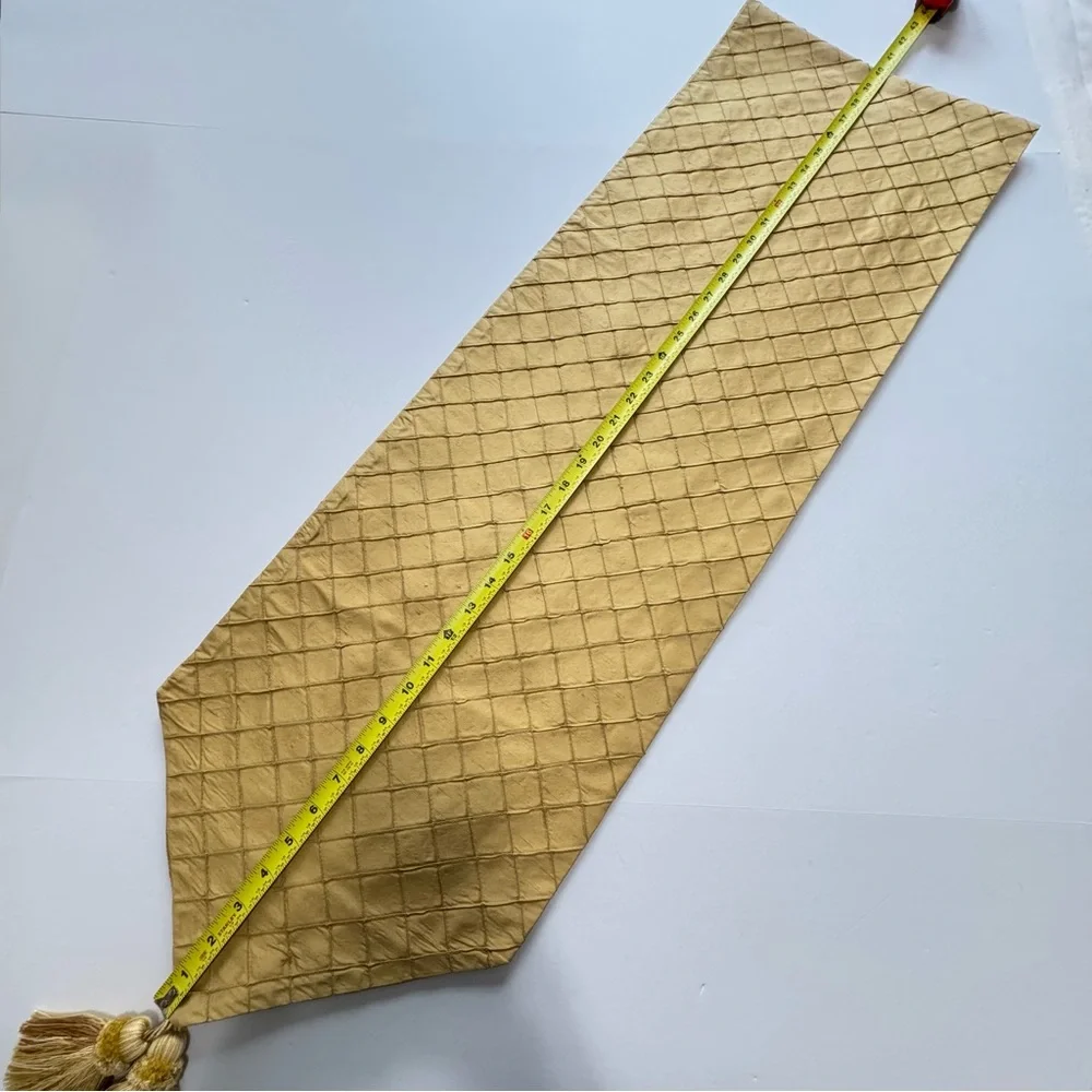 Custom Raw Silk Gold Diamond Stitch Table Runner Tassels 80”